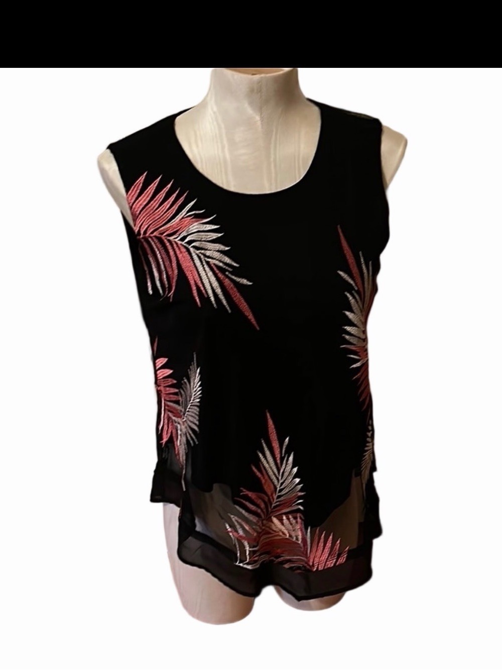 Alfani Black Sleeveless Camisole Leaf Embroidery